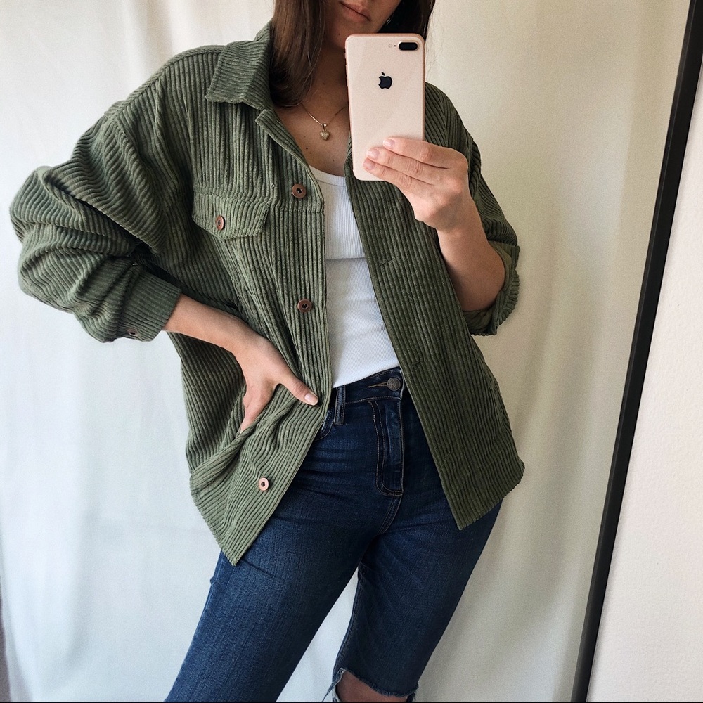 The Luxe Corduroy Shirt-Jacket — Olive - Picture 5 of 7